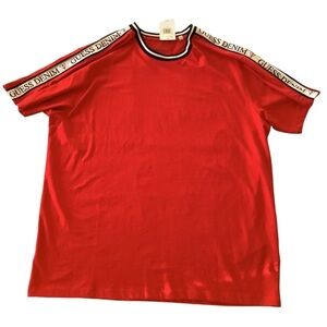 GUESS Red T-shirt with embroidered logo trim on sleeves Y2K Size XL NWT